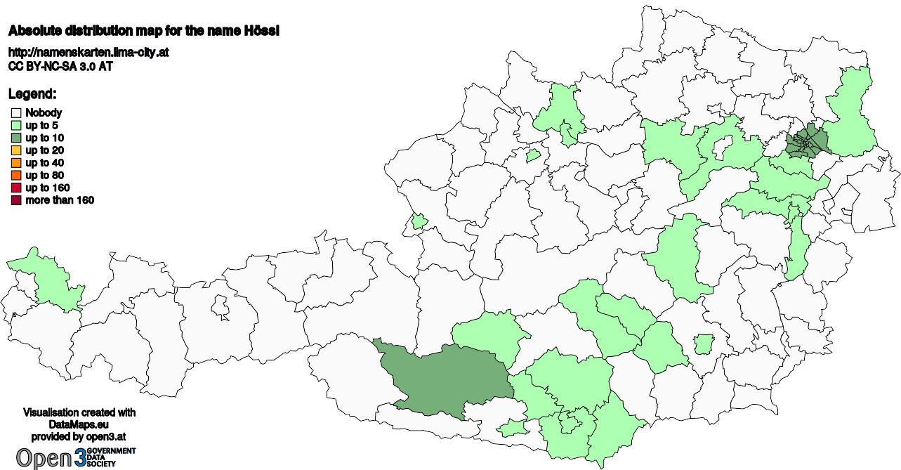 Absolute Distribution maps for surname Hössl