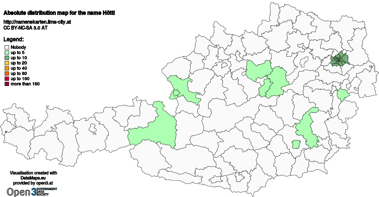 Absolute Distribution maps for surname Höttl