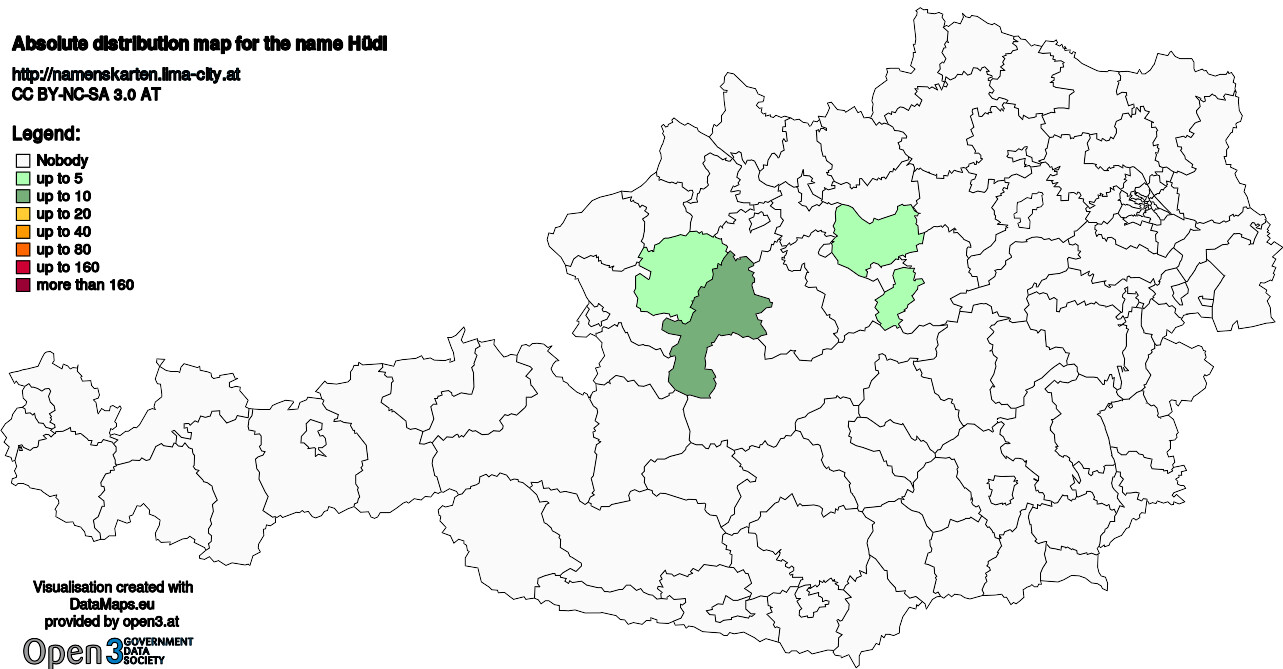 Absolute Distribution maps for surname Hüdl