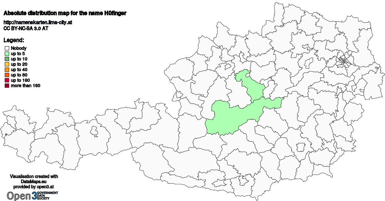 Absolute Distribution maps for surname Hüfinger