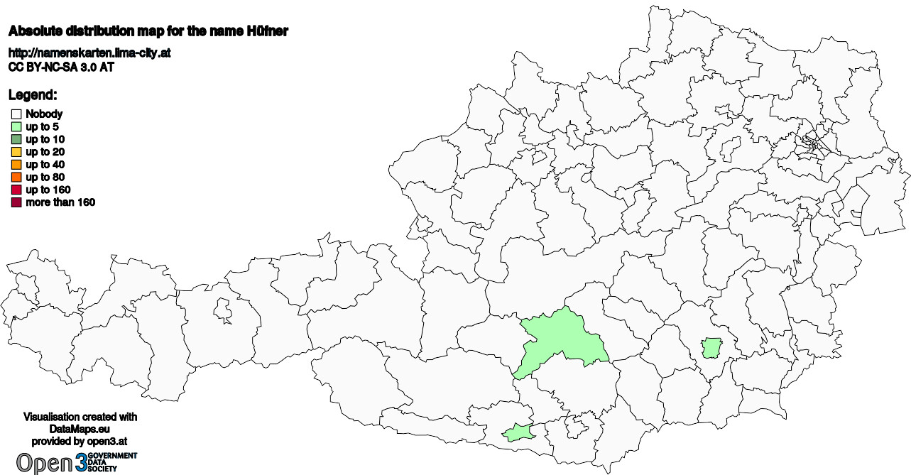 Absolute Distribution maps for surname Hüfner