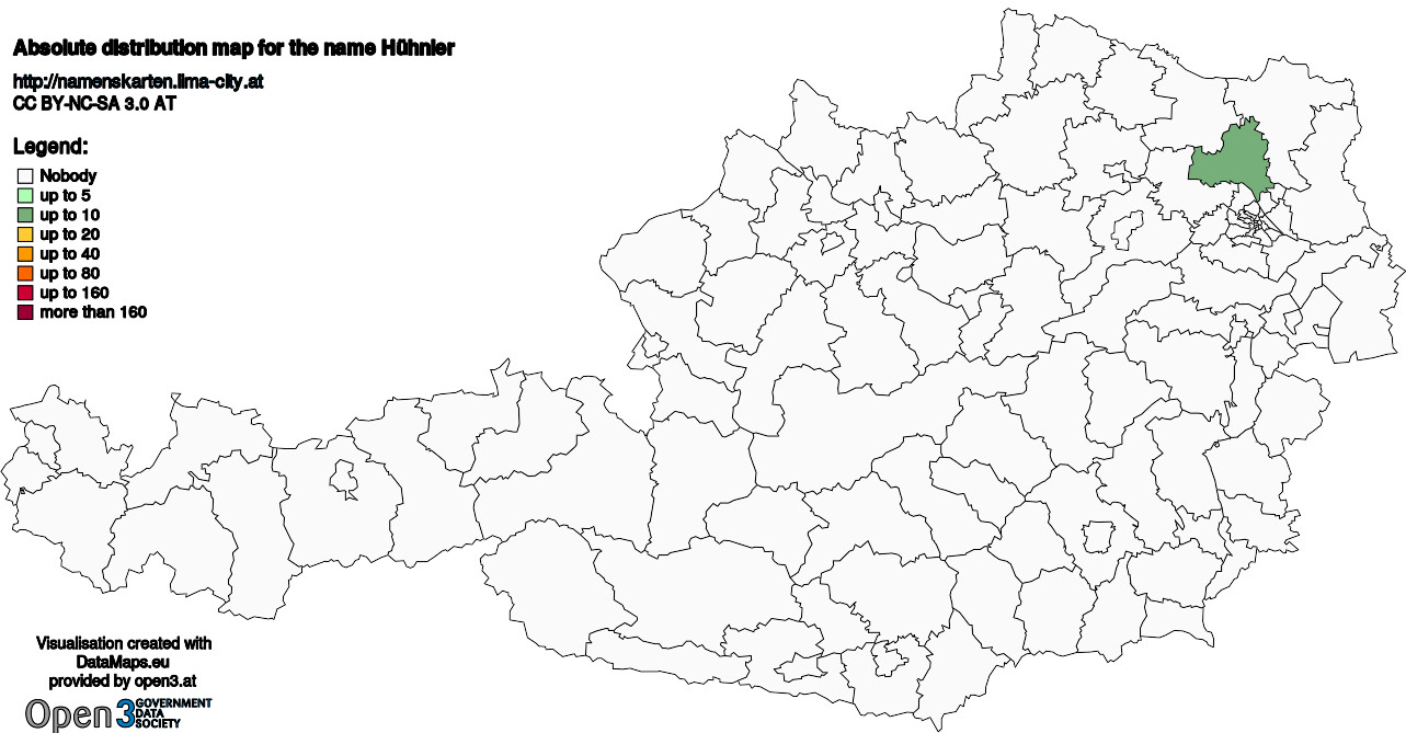 Absolute Distribution maps for surname Hühnler