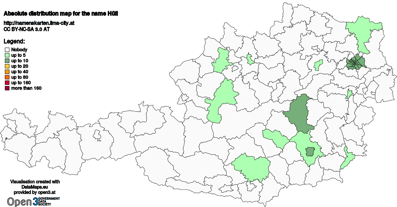 Absolute Distribution maps for surname Hüll