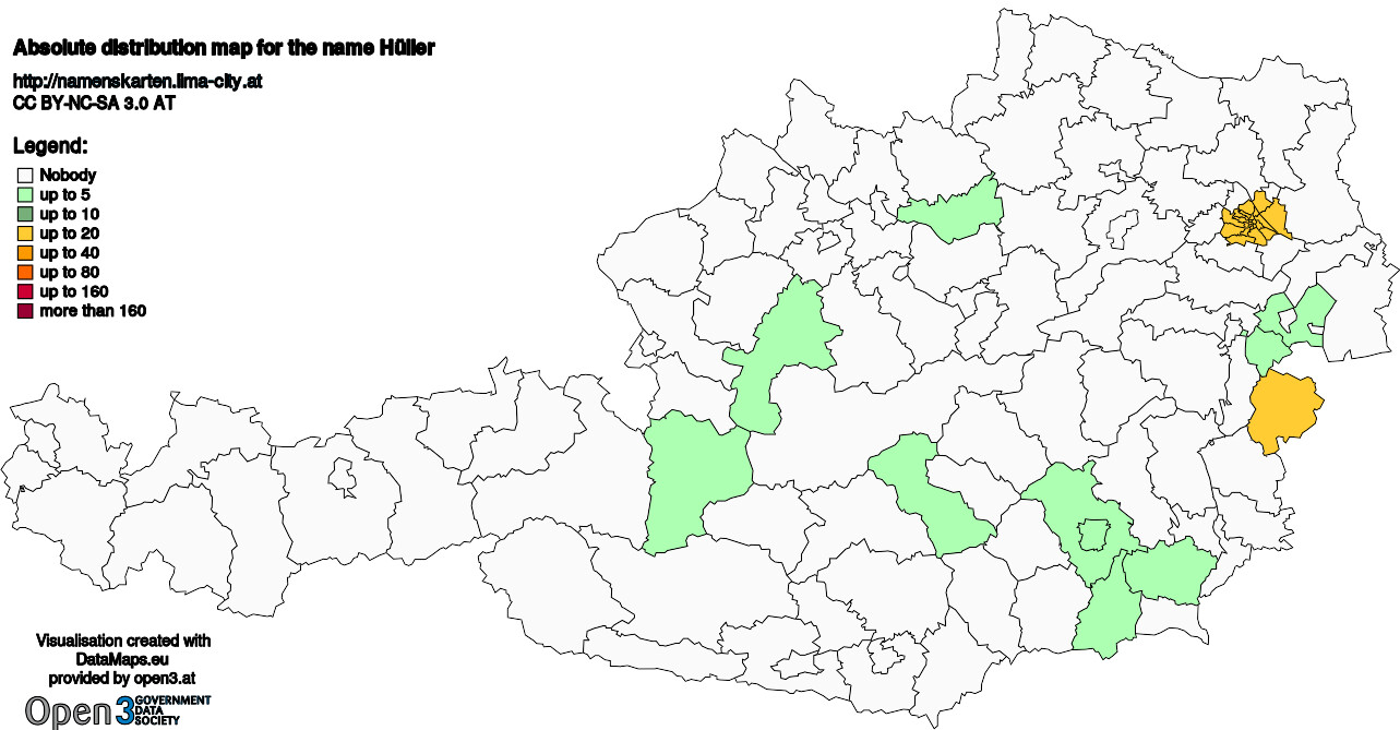 Absolute Distribution maps for surname Hüller