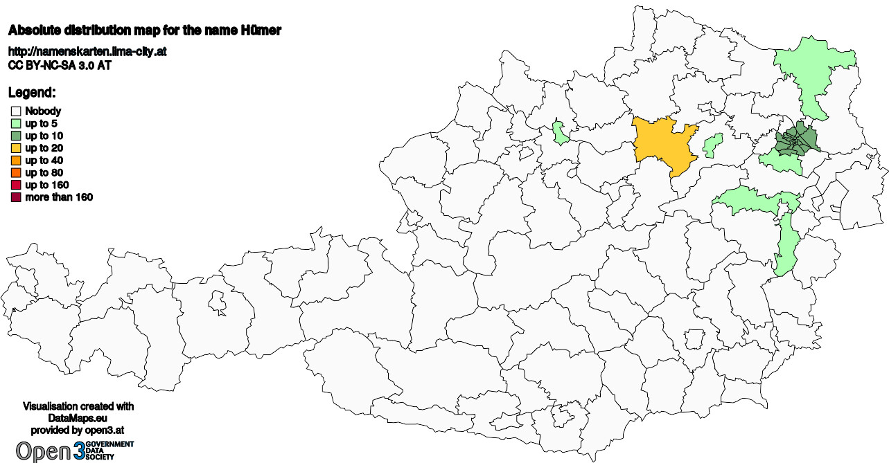 Absolute Distribution maps for surname Hümer