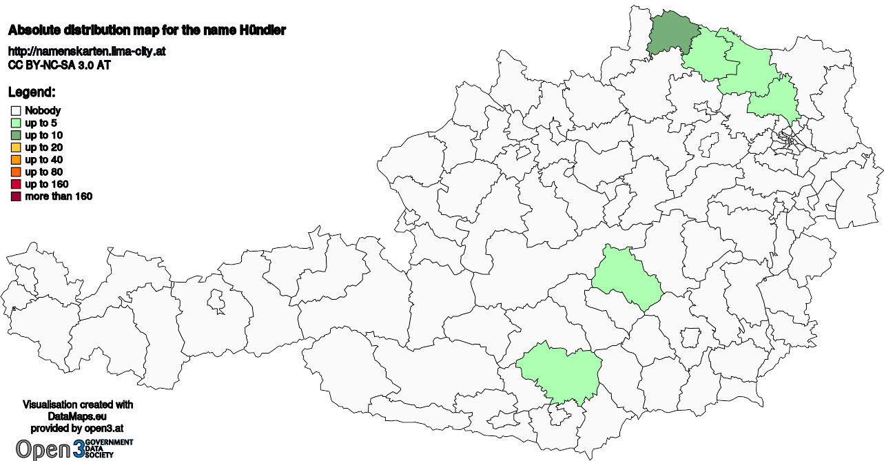 Absolute Distribution maps for surname Hündler