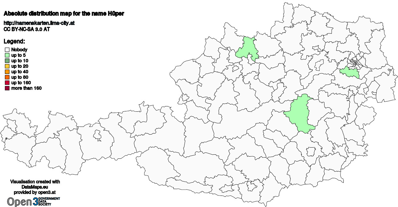 Absolute Distribution maps for surname Hüper