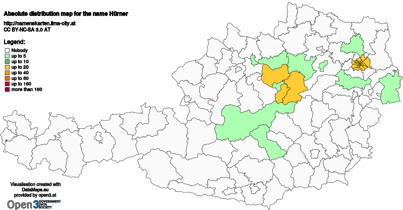 Absolute Distribution maps for surname Hürner