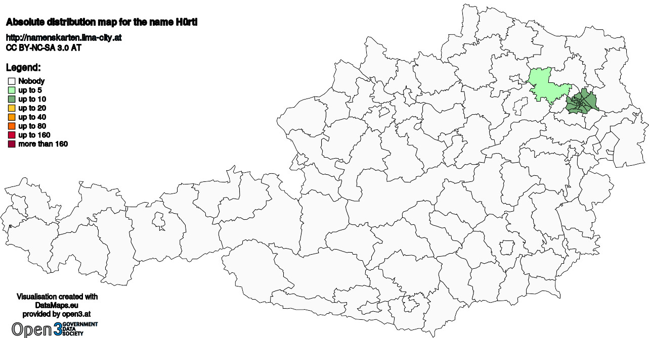 Absolute Distribution maps for surname Hürtl