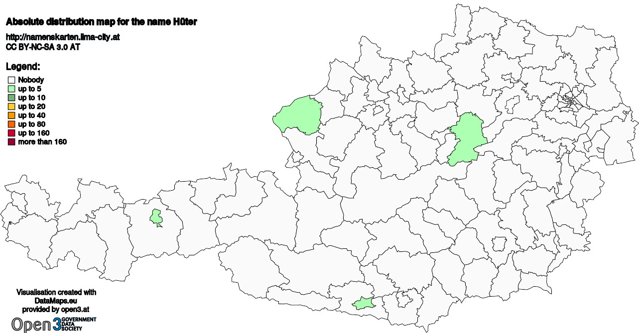 Absolute Distribution maps for surname Hüter