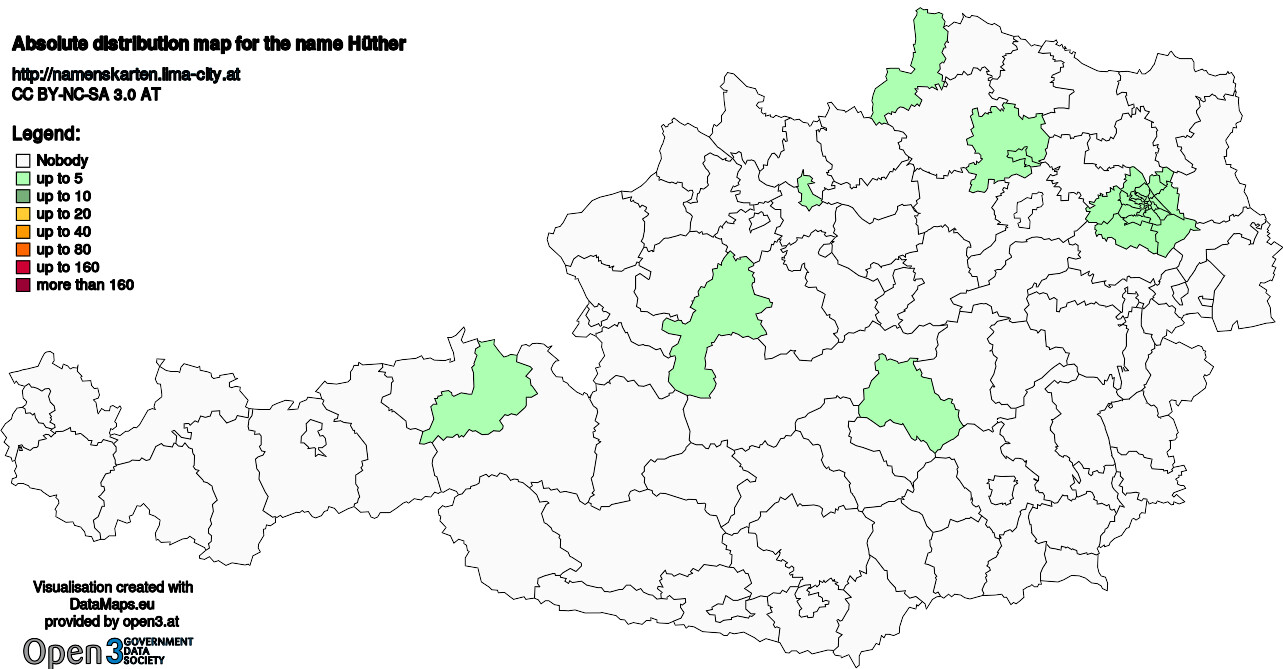 Absolute Distribution maps for surname Hüther