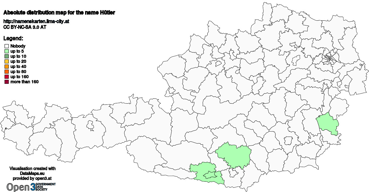 Absolute Distribution maps for surname Hütler