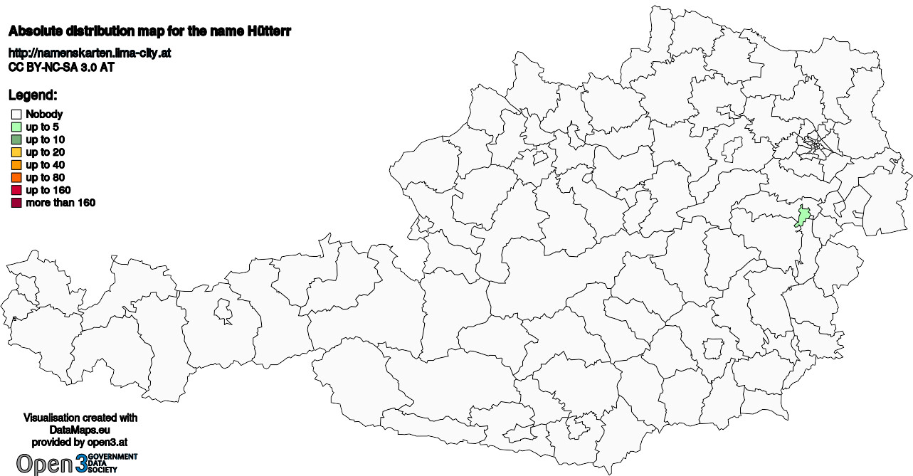 Absolute Distribution maps for surname Hütterr