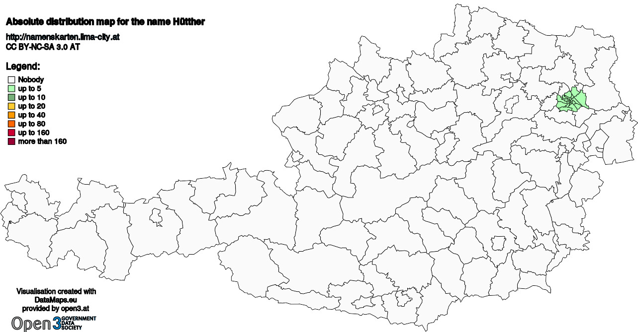 Absolute Distribution maps for surname Hütther