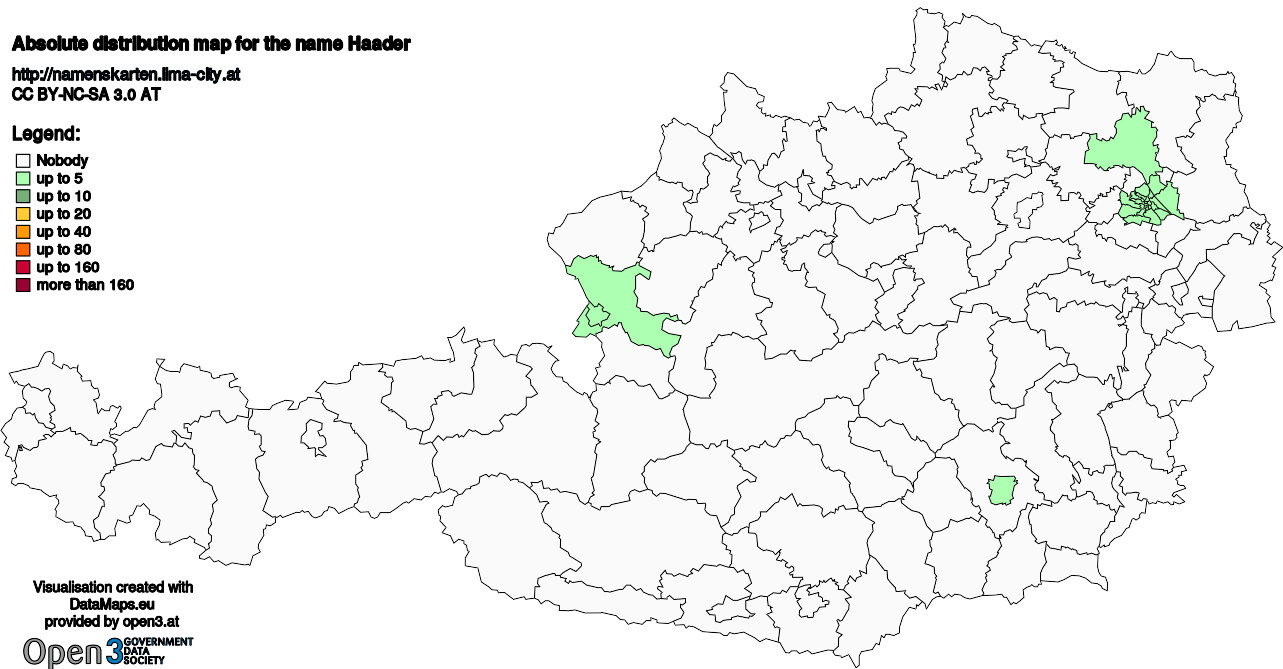 Absolute Distribution maps for surname Haader