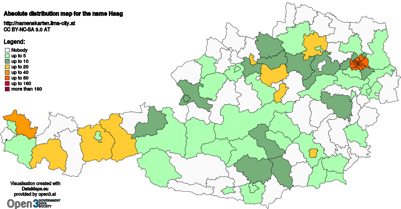 Absolute Distribution maps for surname Haag