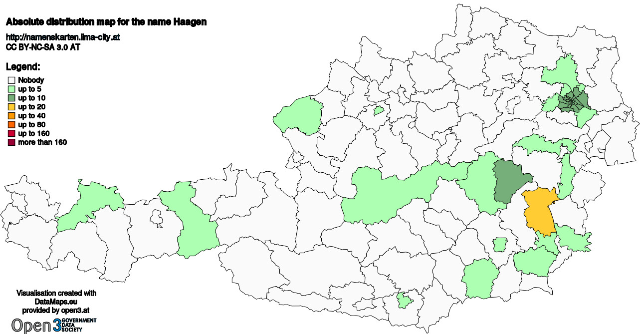 Absolute Distribution maps for surname Haagen