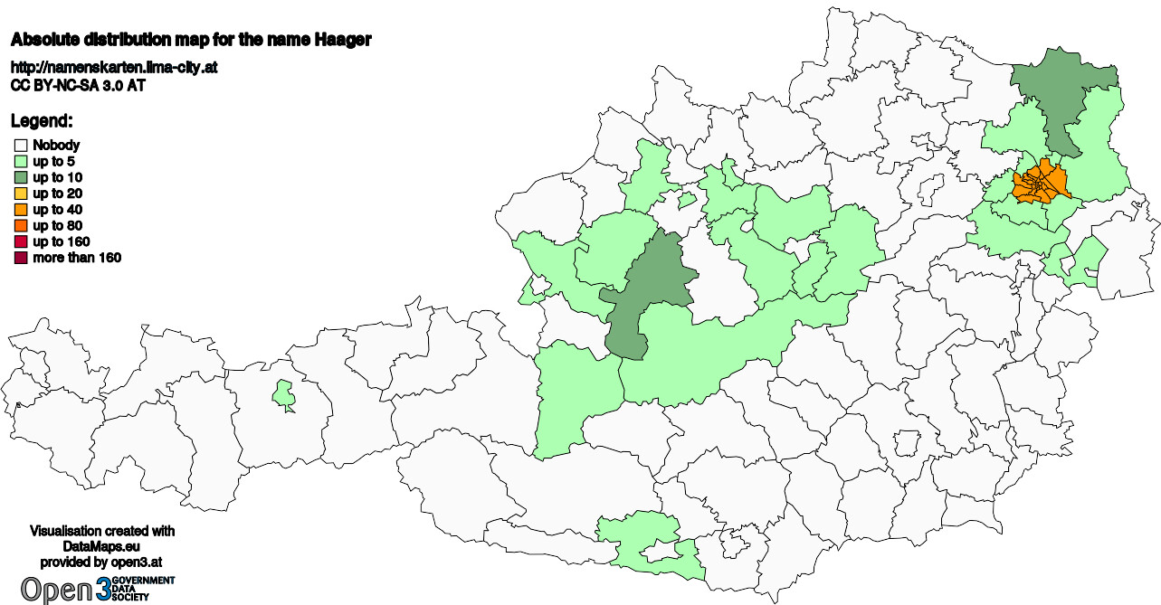 Absolute Distribution maps for surname Haager