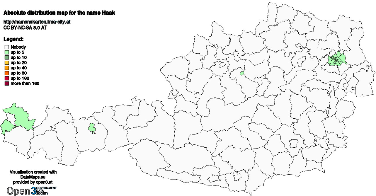 Absolute Distribution maps for surname Haak