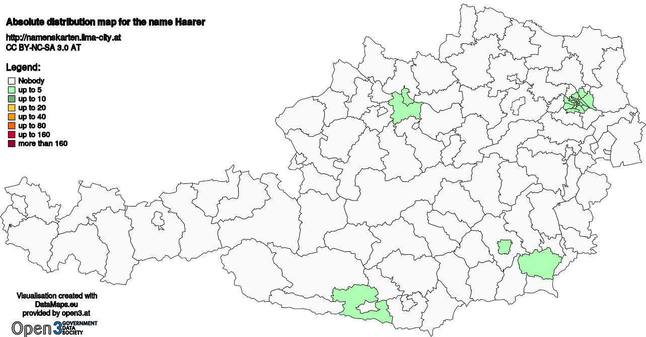 Absolute Distribution maps for surname Haarer