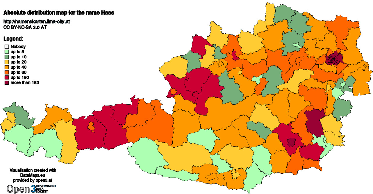 Absolute Distribution maps for surname Haas