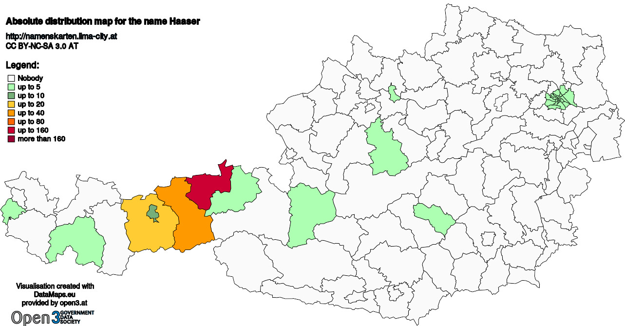 Absolute Distribution maps for surname Haaser