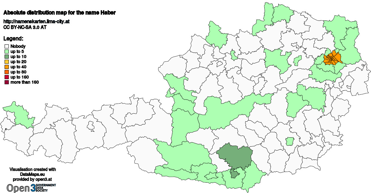 Absolute Distribution maps for surname Haber