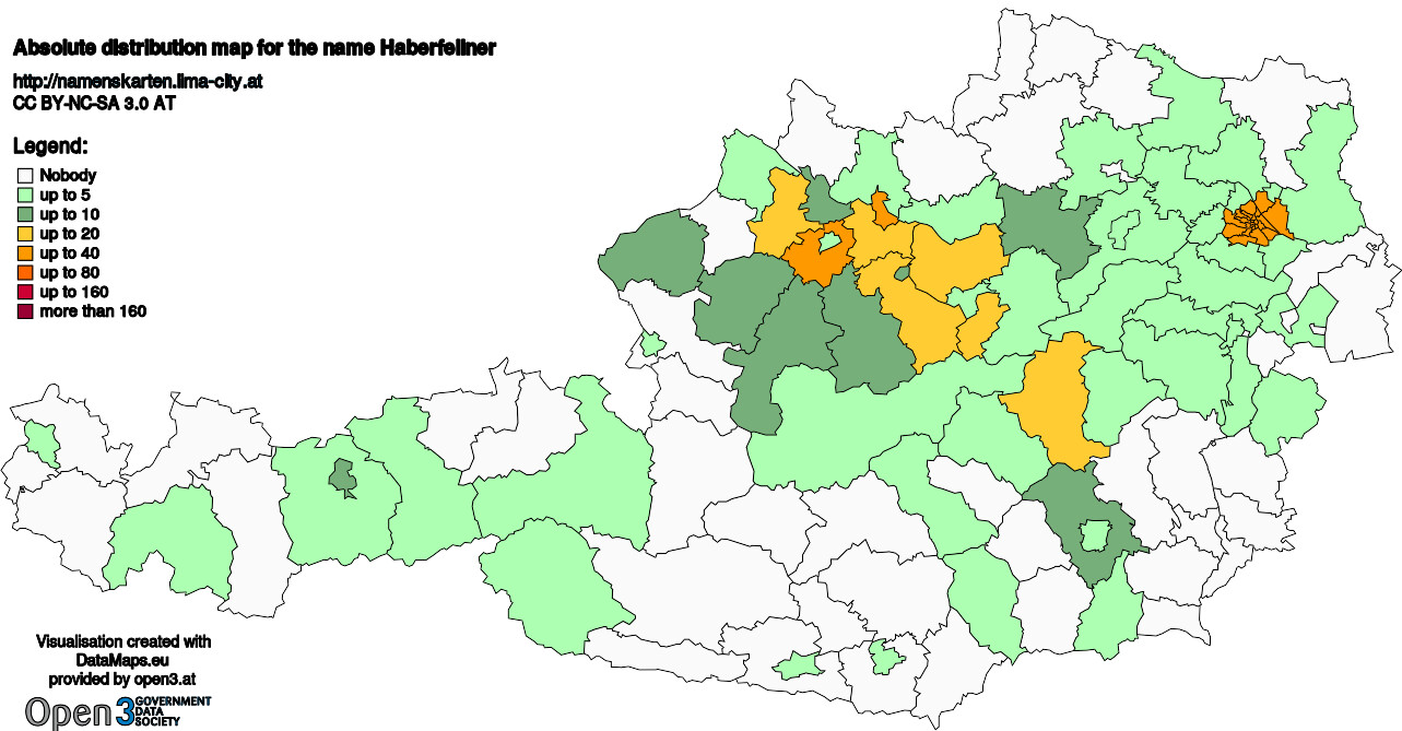 Absolute Distribution maps for surname Haberfellner