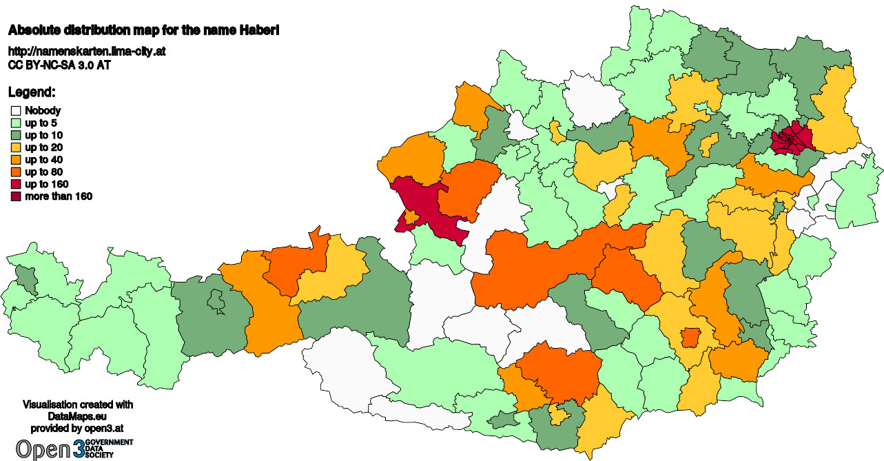 Absolute Distribution maps for surname Haberl