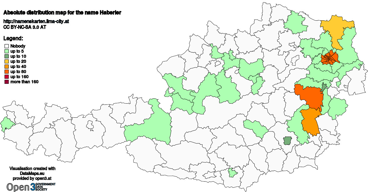 Absolute Distribution maps for surname Haberler