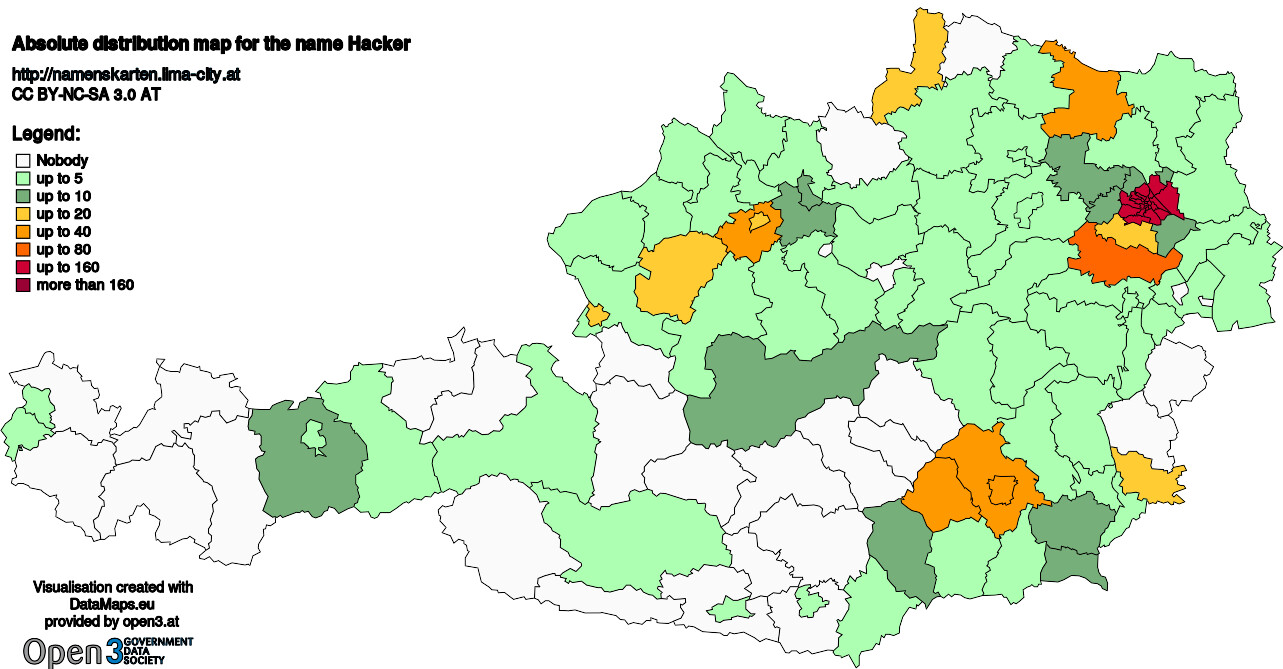 Absolute Distribution maps for surname Hacker