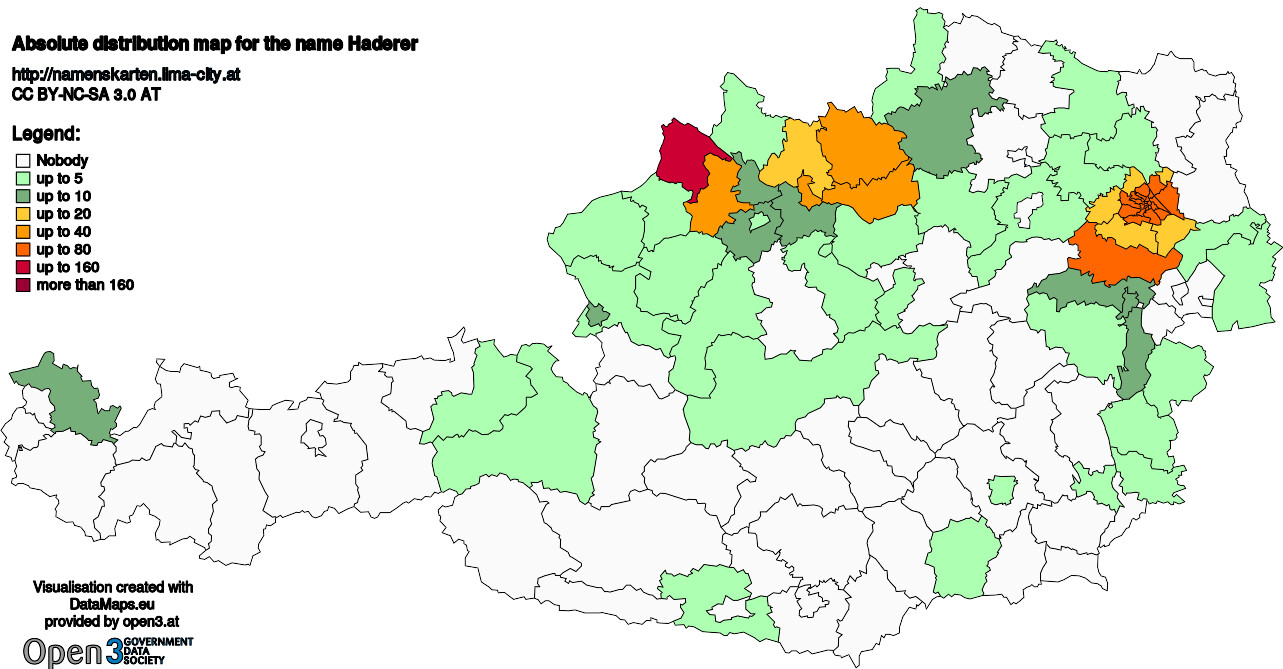 Absolute Distribution maps for surname Haderer