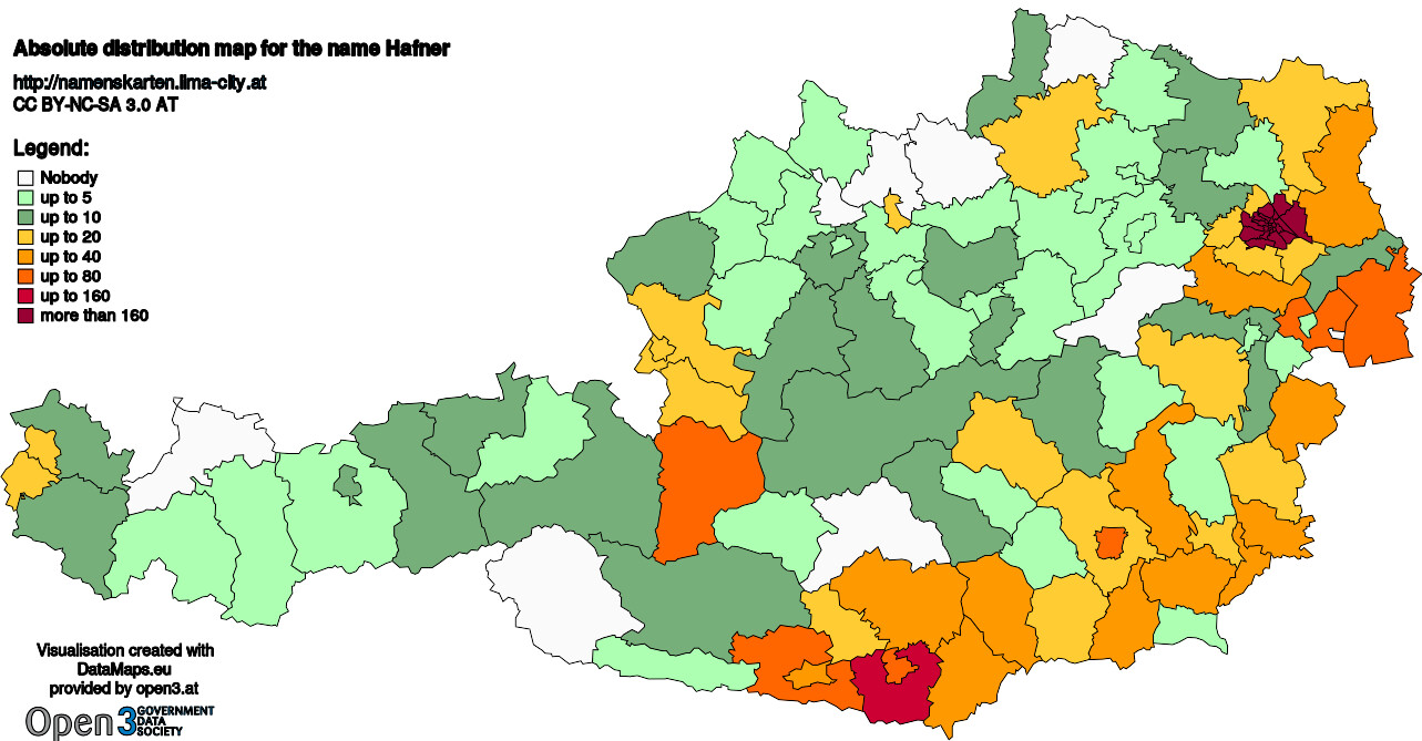 Absolute Distribution maps for surname Hafner