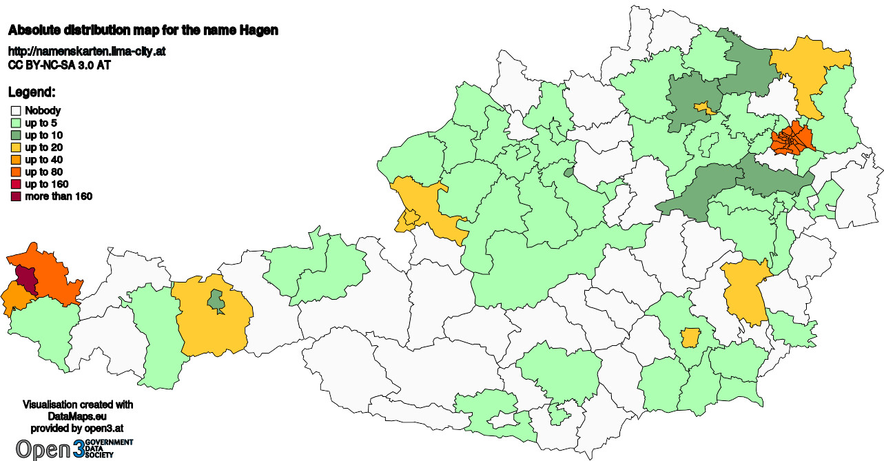 Absolute Distribution maps for surname Hagen