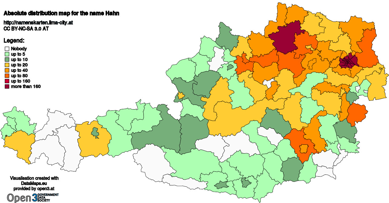 Absolute Distribution maps for surname Hahn