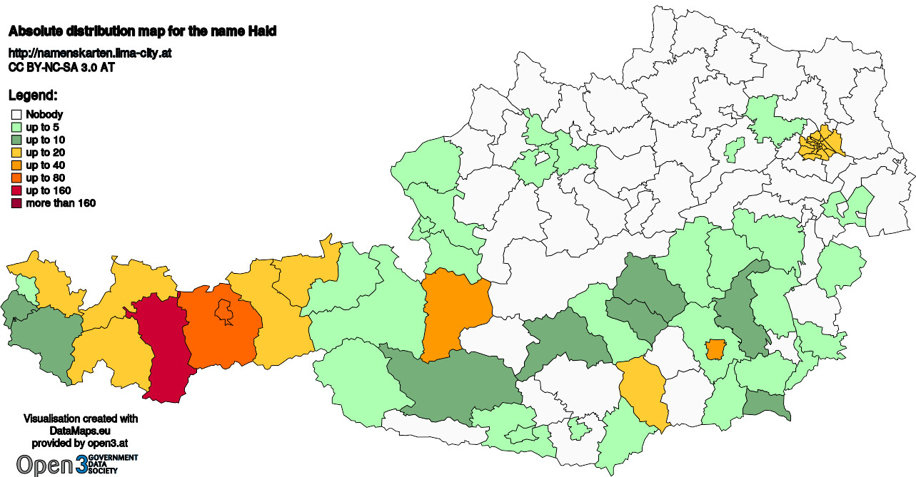 Absolute Distribution maps for surname Haid