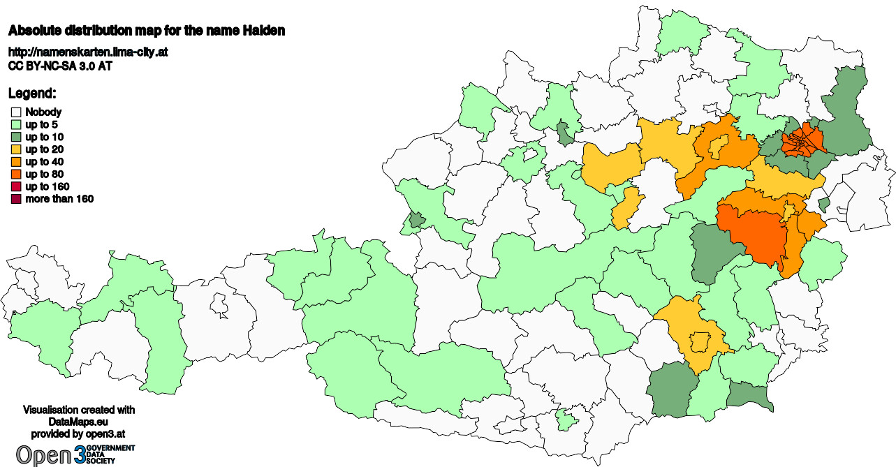 Absolute Distribution maps for surname Haiden