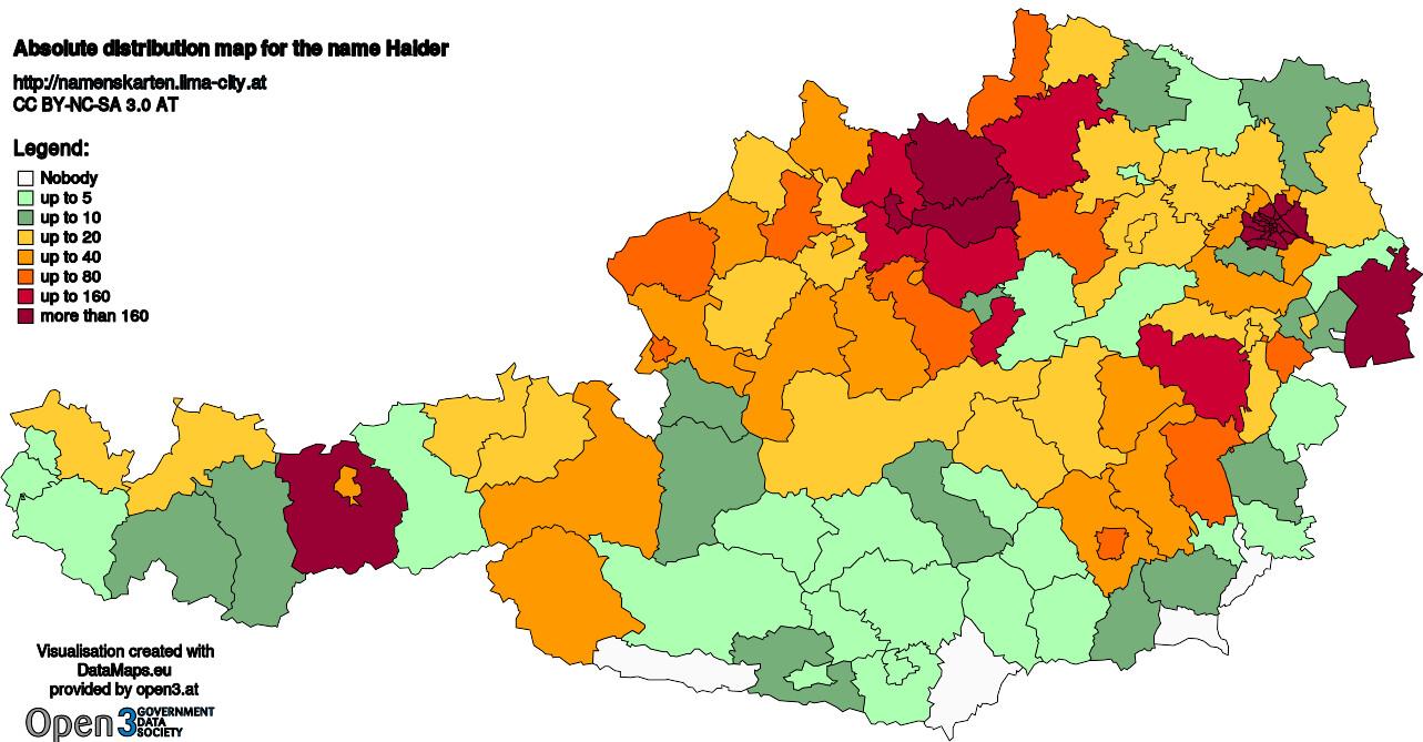 Absolute Distribution maps for surname Haider
