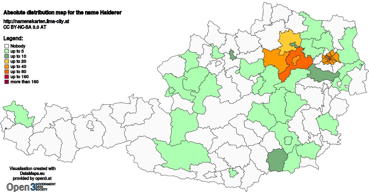 Absolute Distribution maps for surname Haiderer