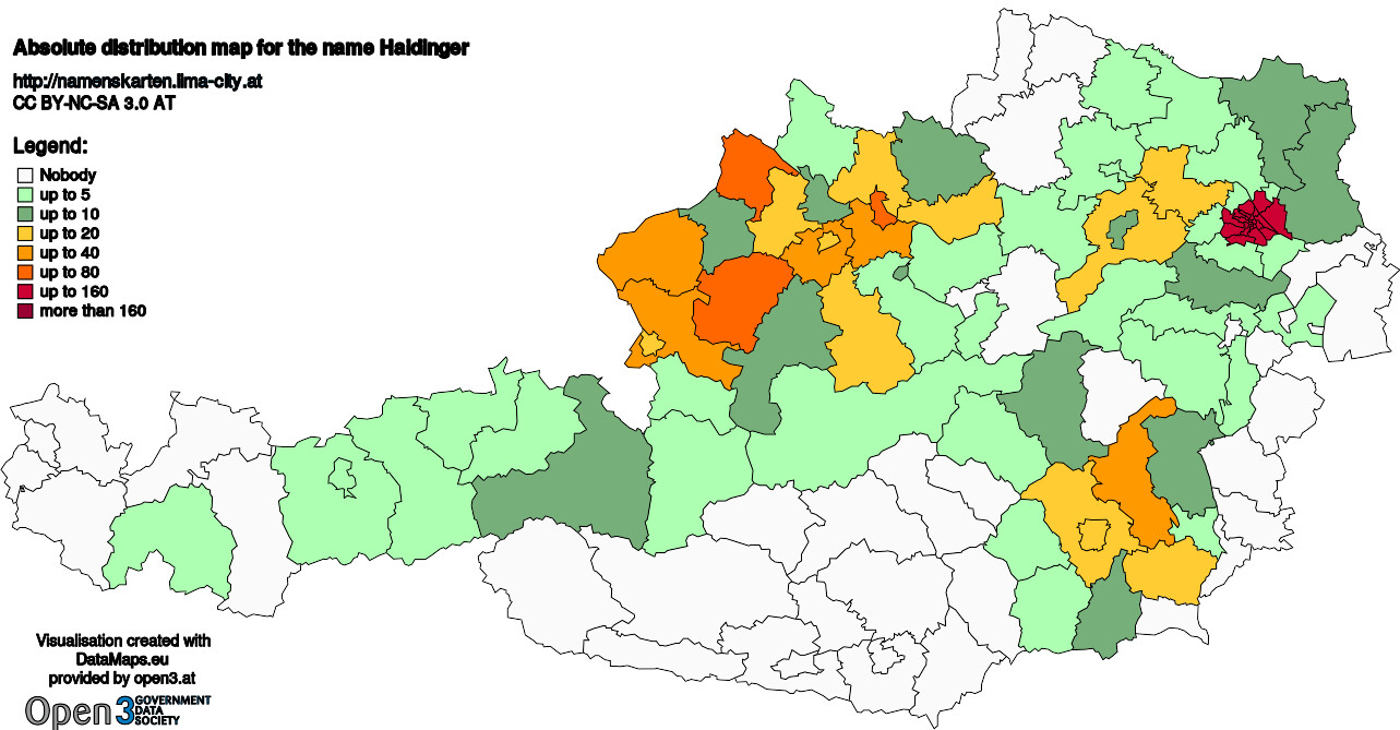 Absolute Distribution maps for surname Haidinger