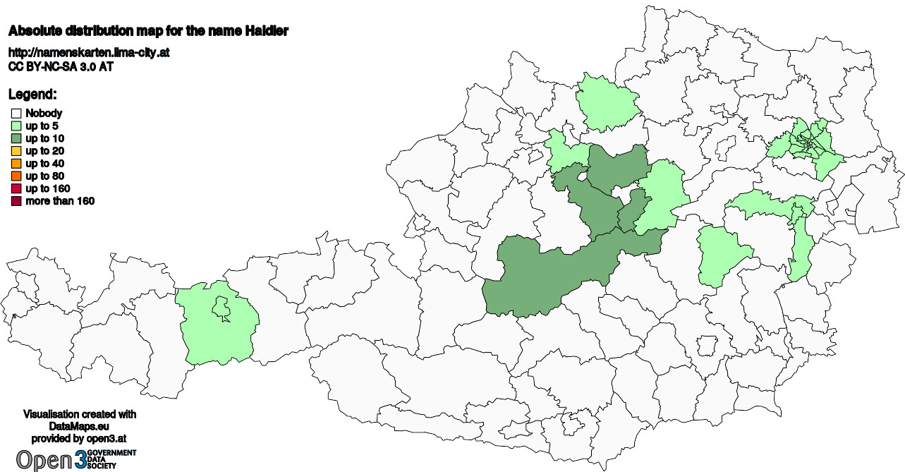 Absolute Distribution maps for surname Haidler