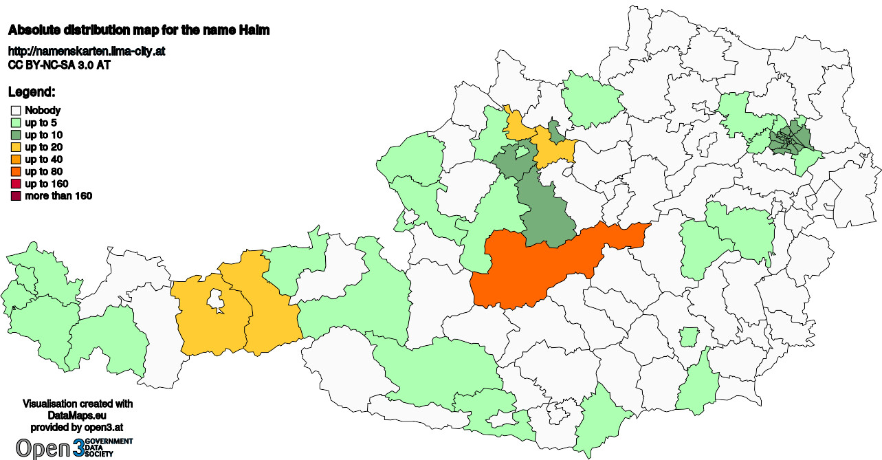 Absolute Distribution maps for surname Haim