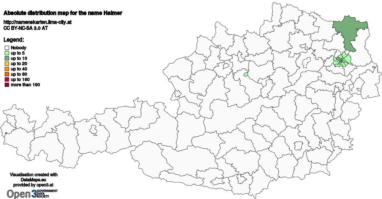 Absolute Distribution maps for surname Haimer