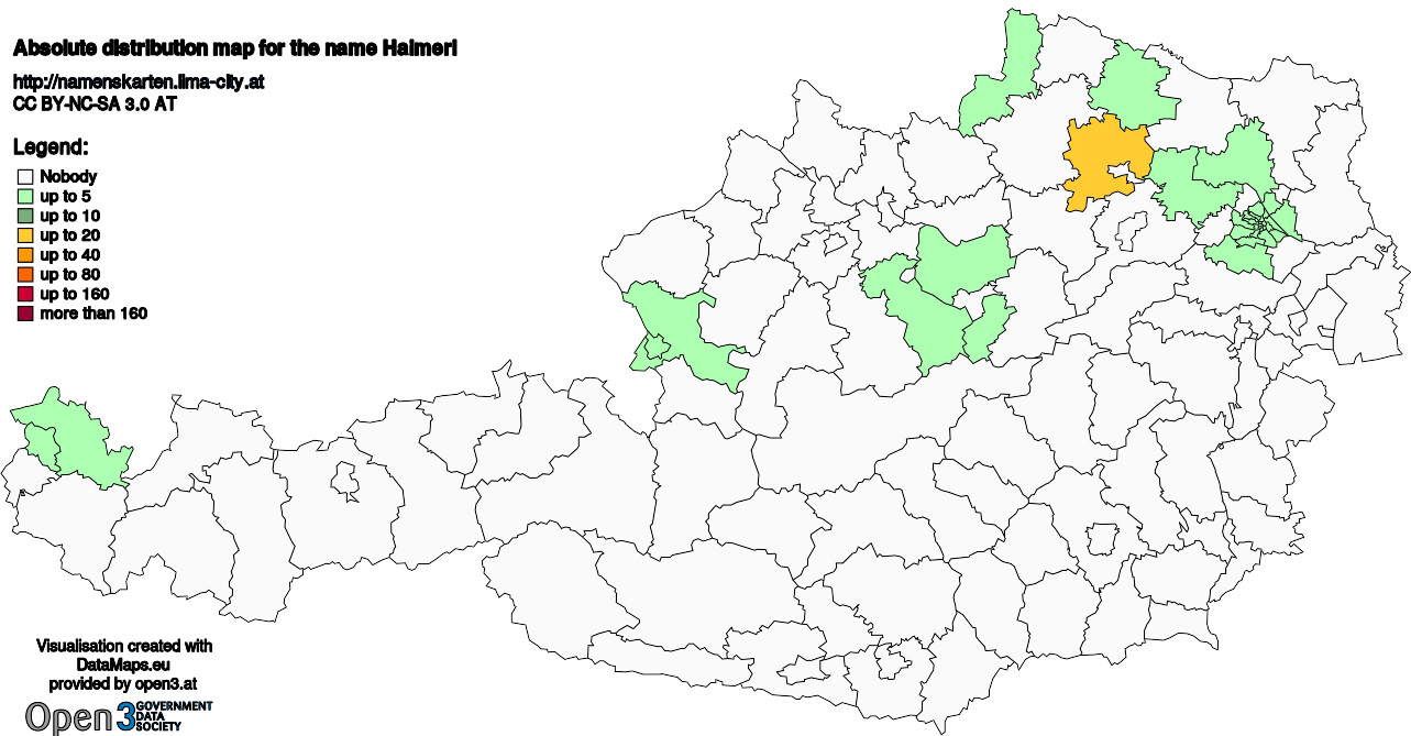 Absolute Distribution maps for surname Haimerl