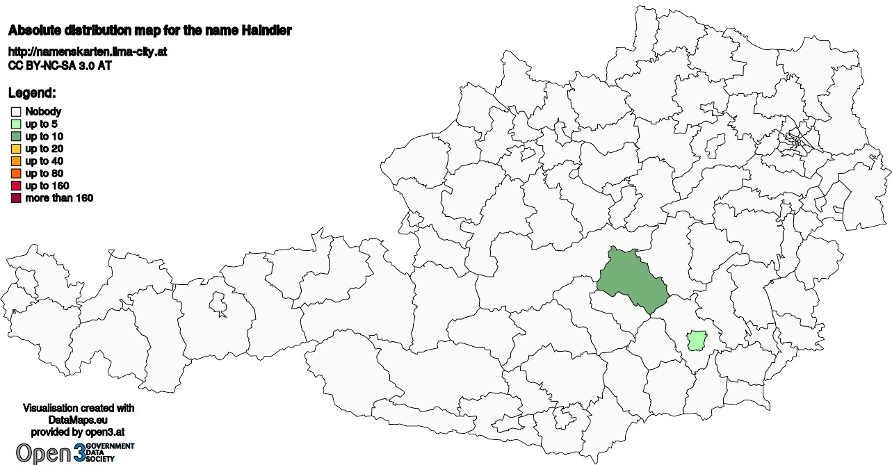 Absolute Distribution maps for surname Haindler