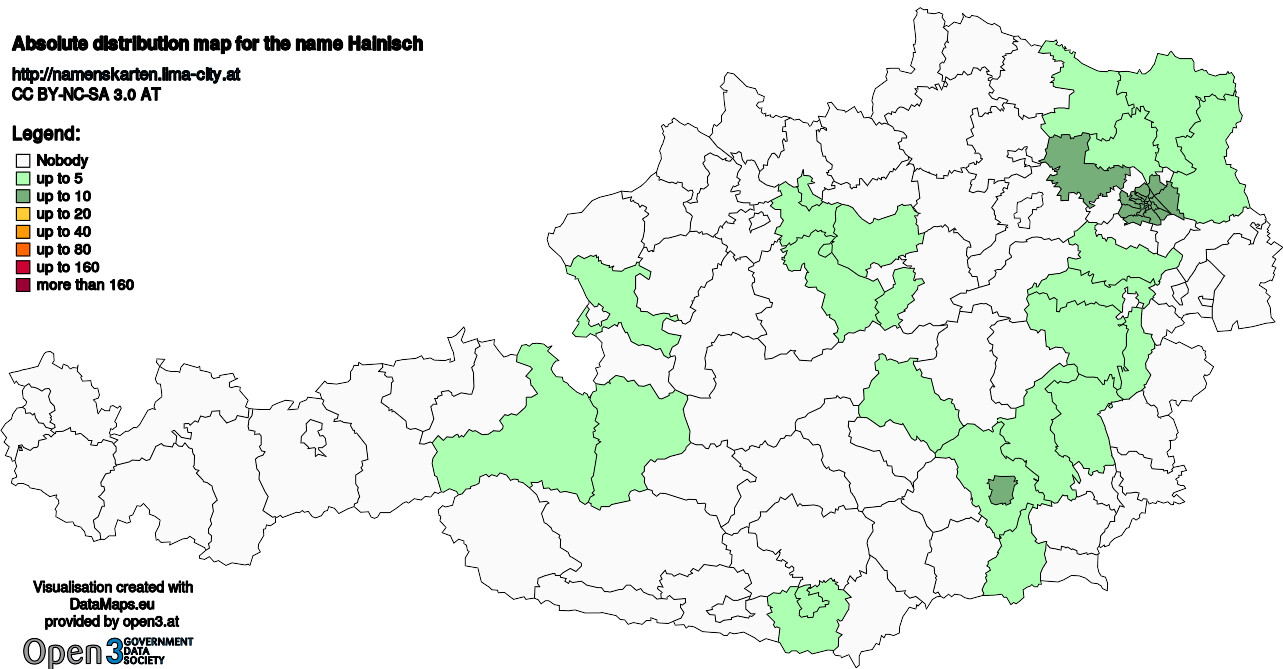 Absolute Distribution maps for surname Hainisch