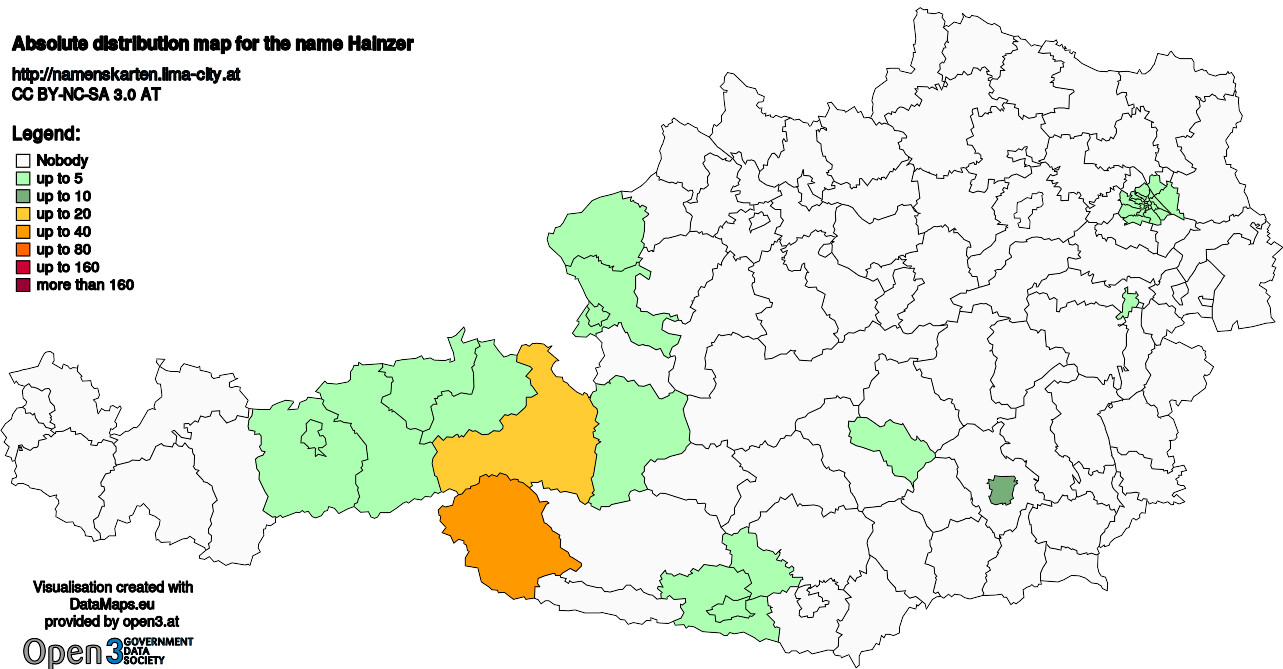 Absolute Distribution maps for surname Hainzer