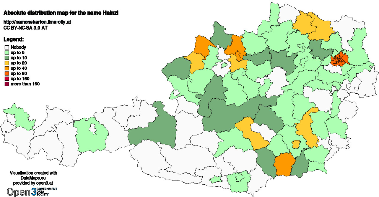 Absolute Distribution maps for surname Hainzl