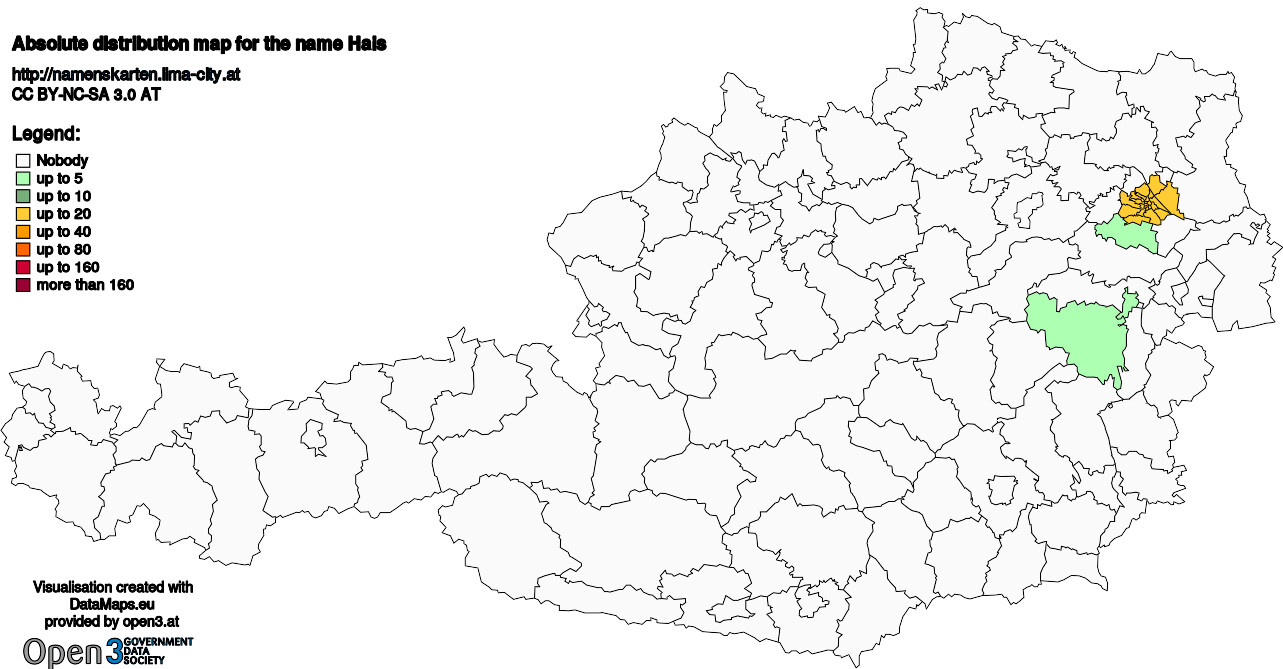 Absolute Distribution maps for surname Hais