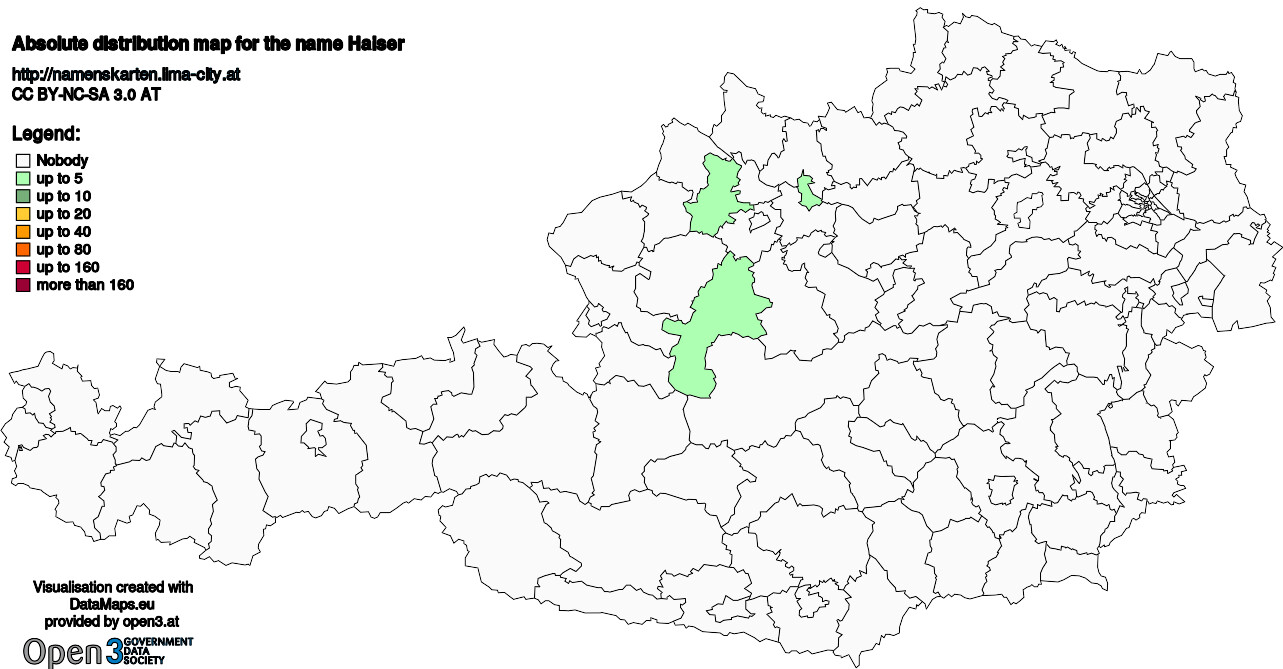 Absolute Distribution maps for surname Haiser